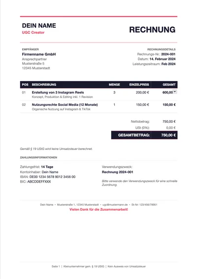 Rechnungsvorlage Vorschau